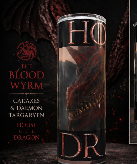 Caraxes & Daemon Targaryen Tumbler 20oz | Blood Wyrm Dragon Cup | House of the Dragon Insulated Drinkware featuring the design artwork