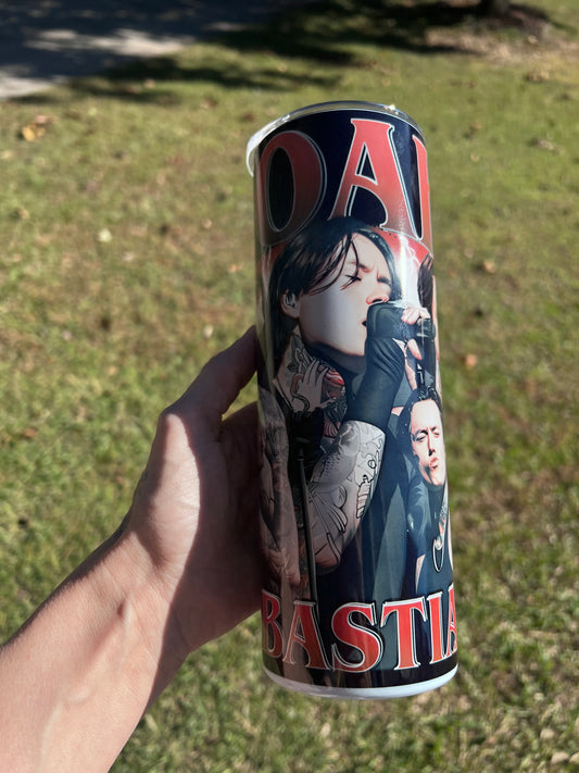 Noah Sebastian Bad Omens 90s rap tee 20oz stainless steel tumbler cup.⁠