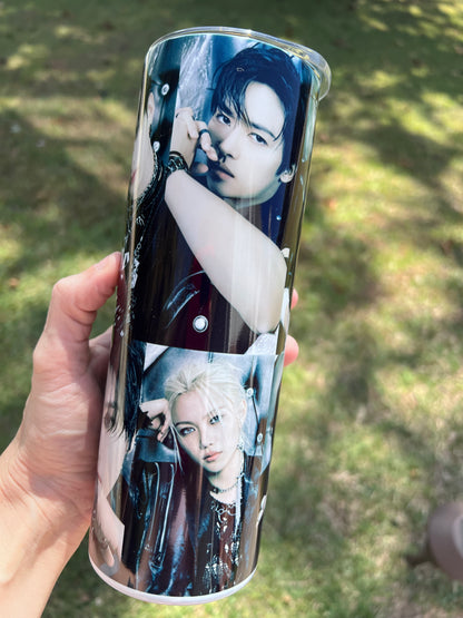 Stray Kids Tumbler 20oz | SKZ Dark Concept K-Pop Photo Collage Cup⁠