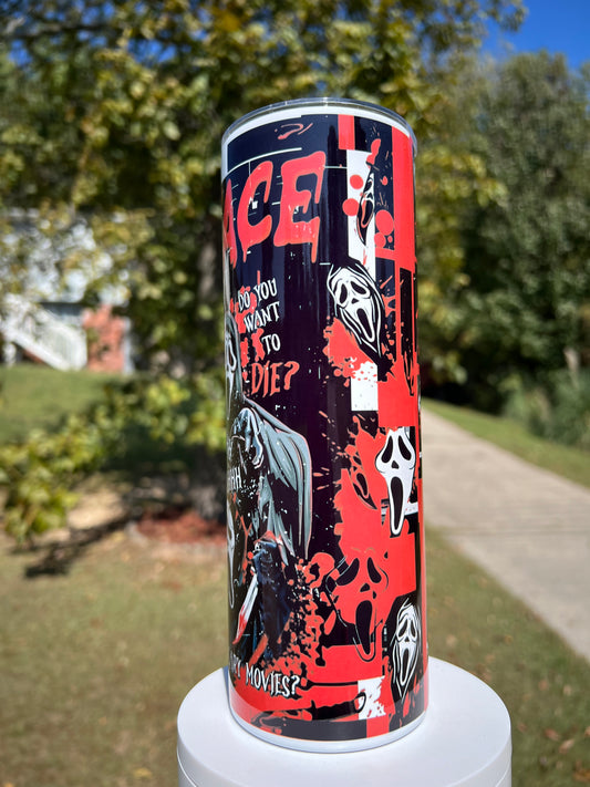 20oz Ghostface Quote Tumbler | Scream featuring scream ghostface inspired artwork