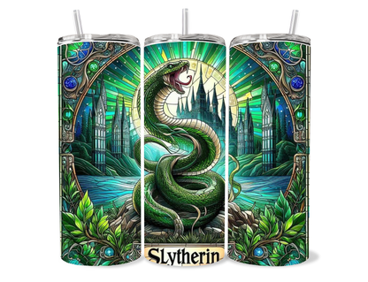 20oz Wizard Academy House Crest Tumbler featuring fandom-inspired artwork