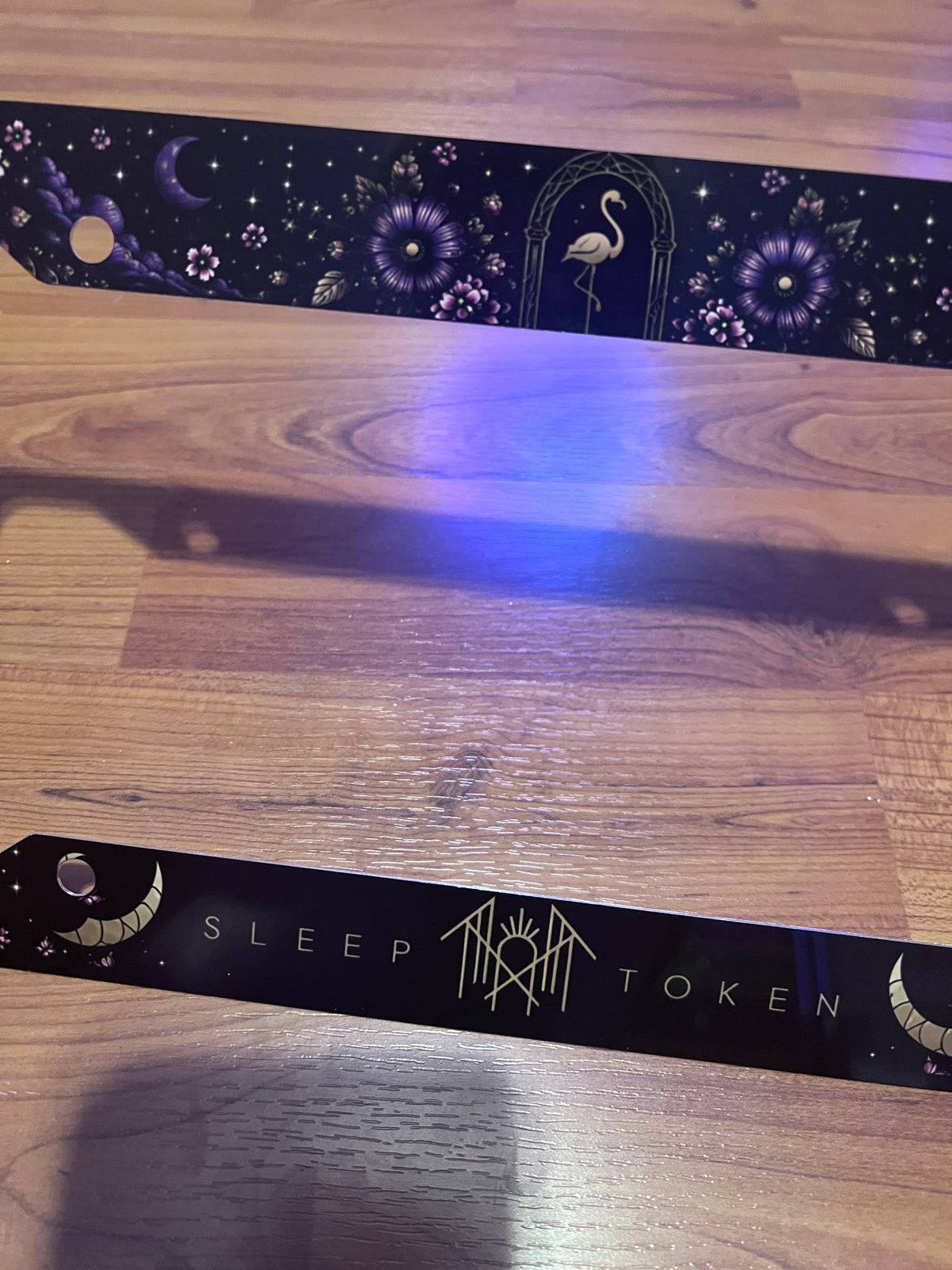 Sleep Token inspired floral license plate frame with celestial and dark floral artwork