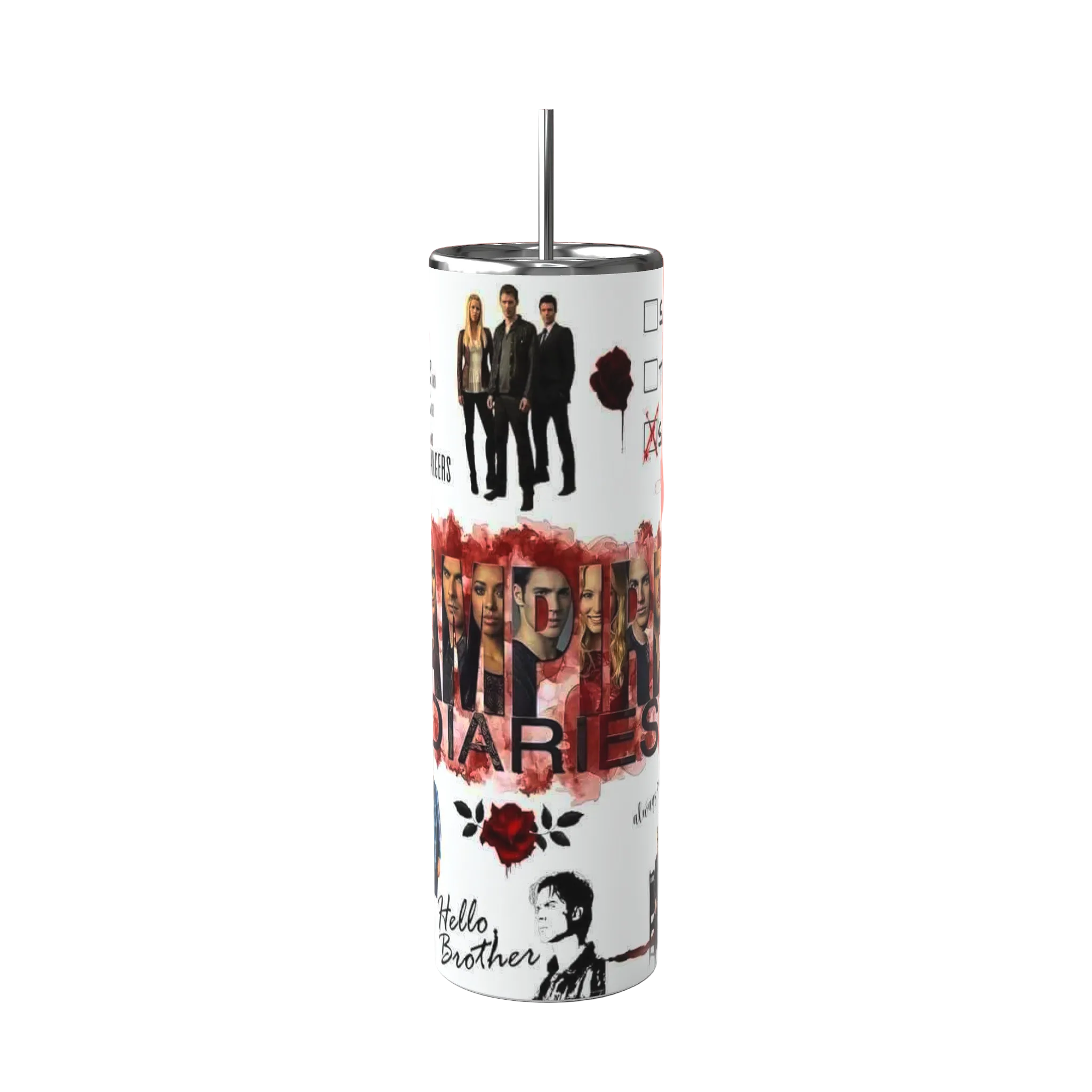 The Vampire Diaries 20oz Skinny Tumbler | Damon & Stefan Inspired TVD Cup | Mystic Falls Aesthetic Drinkware