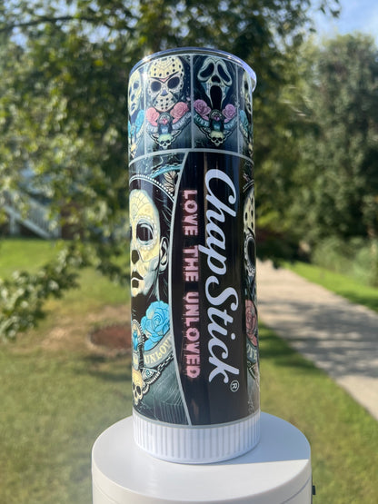 Horror Icons ChapStick Tumbler | Ghostface Jason Michael Myers featuring the themed design