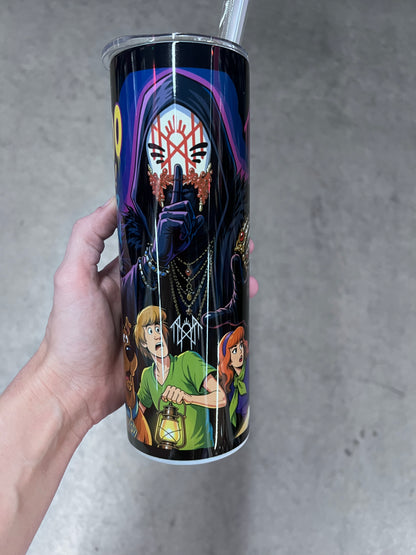 Scooby-Doo and Sleep Token inspired horror cartoon mashup tumbler with spooky mystery artwork