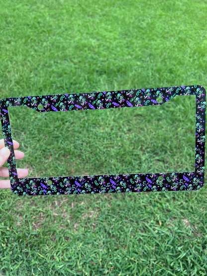 Neon Ghostface License Plate Frame – Spooky Horror Movie Car Accessory & Goth Auto Decor⁠