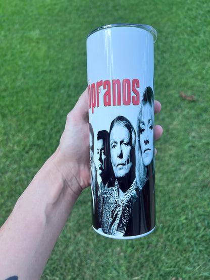 20oz The Sopranos Cast Collage Tumbler featuring the sopranos inspired artwork