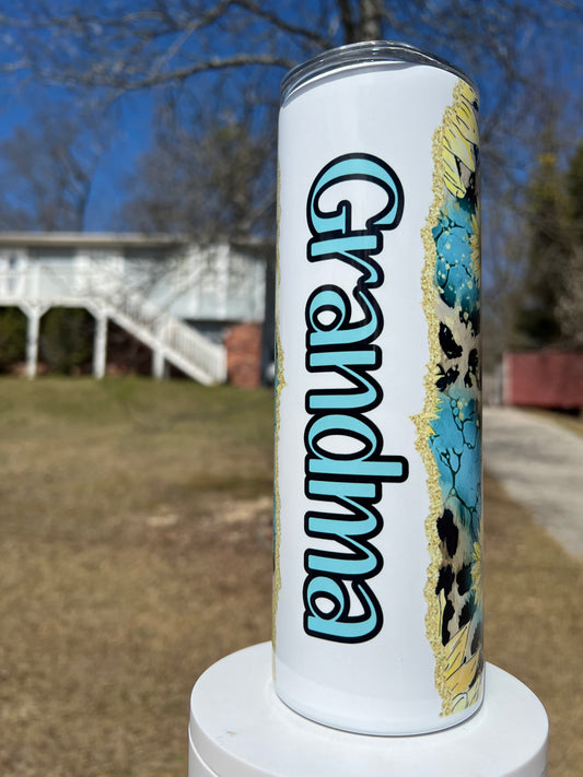 20oz Grandma Sunflower Tumbler featuring grandma sunflower inspired artwork