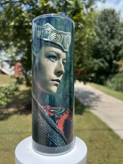 The Black Queen: Rhaenyra Targaryen 20oz Insulated Skinny Tumbler featuring the design artwork