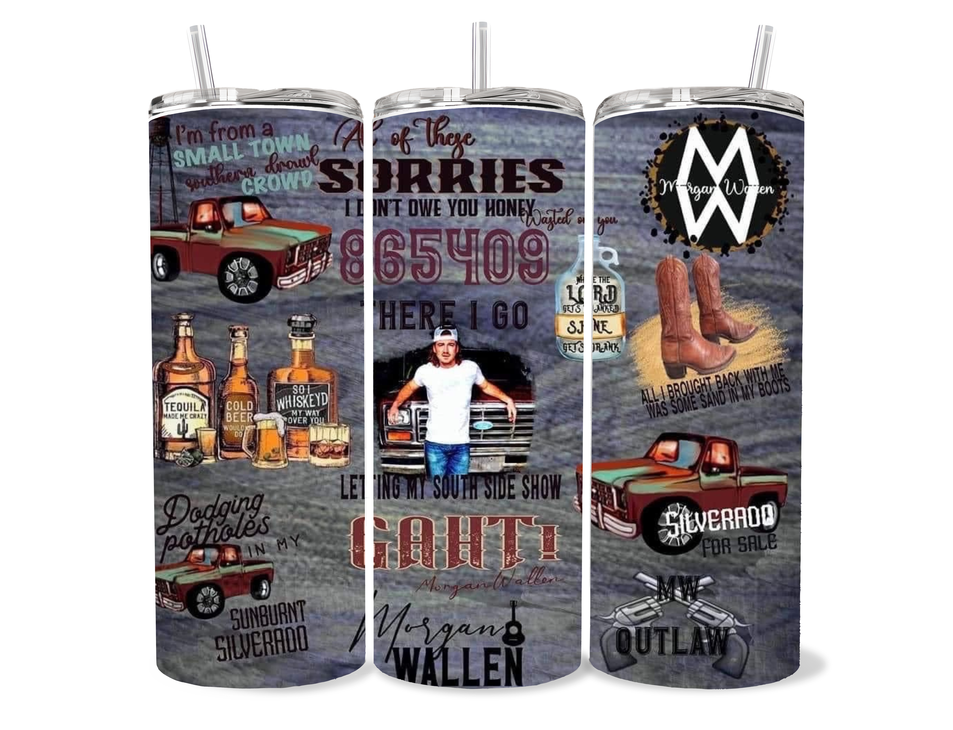     Morgan Wallen collage tumbler 20oz country music fan cup stainless steel