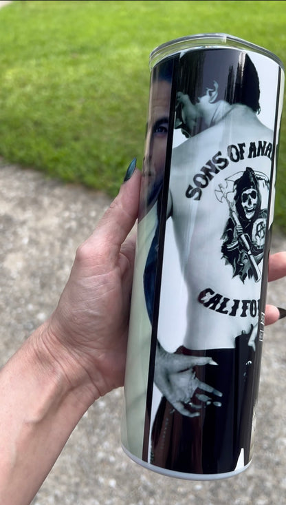 Jax Teller Sons of Anarchy Collage 20oz Skinny Tumbler – SAMCRO Fan Gift featuring the design artwork