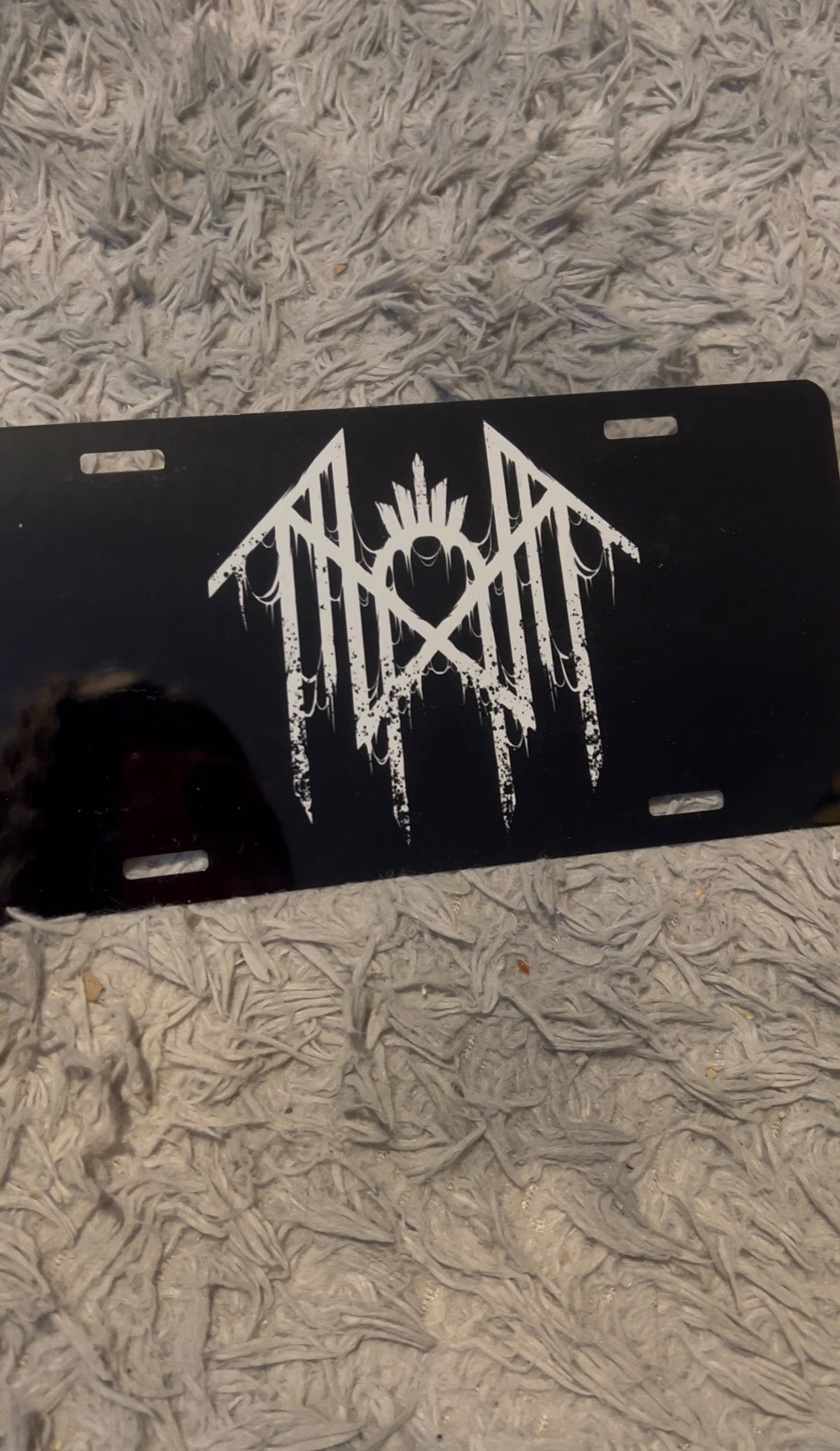 Sleep Token inspired Ritual sigil logo on a 12x6 black aluminum license plate.