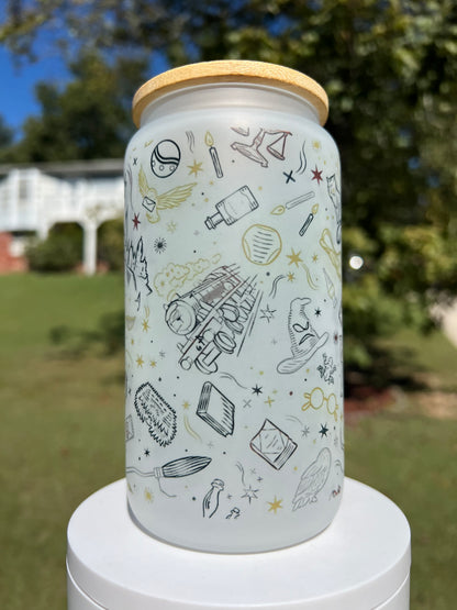 16oz Harry Potter Collage Frosted Glass Tumbler featuring harry potter collage inspired artwork