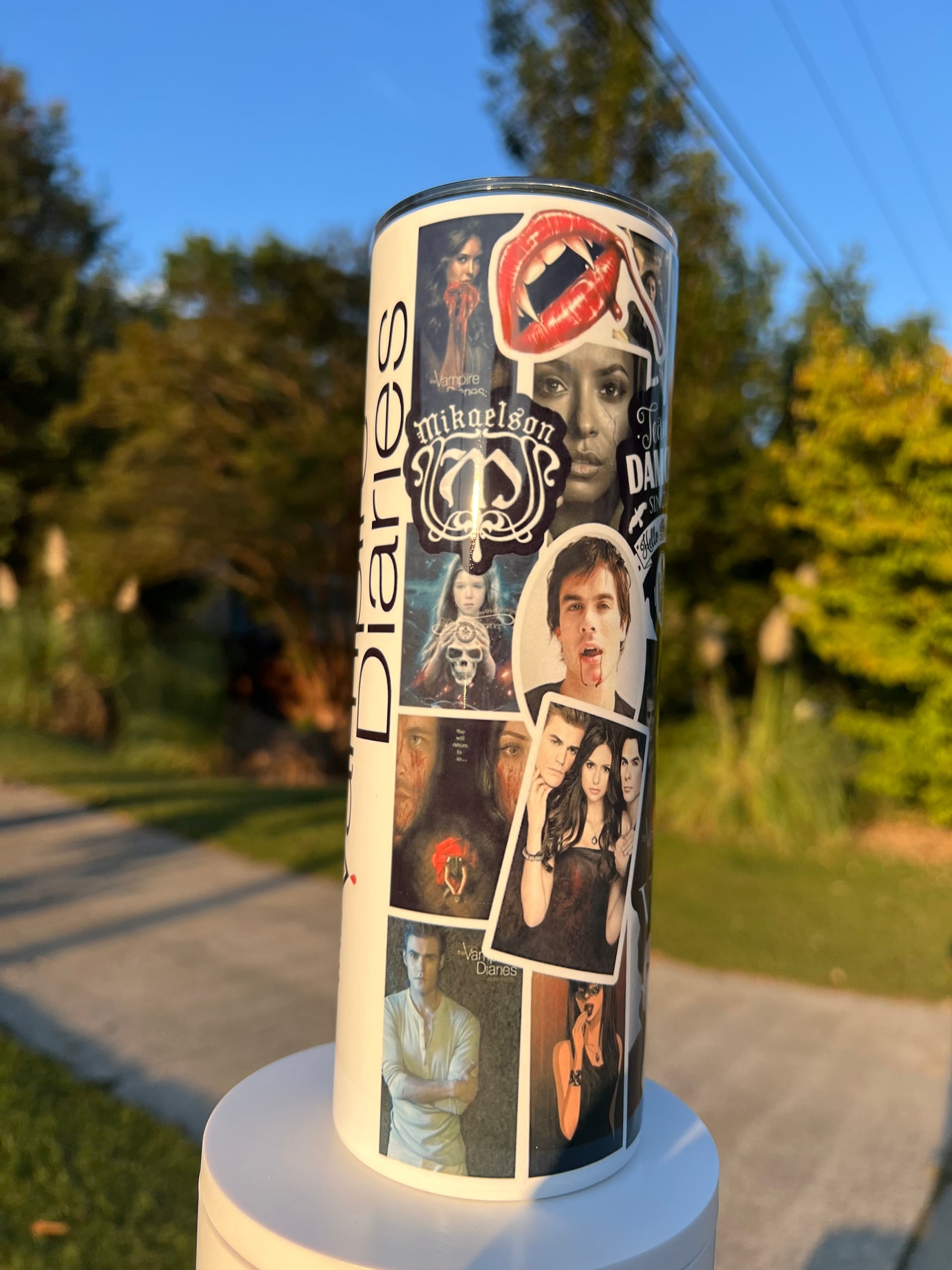 The Vampire Diaries Aesthetic Collage 20oz Skinny Tumbler featuring the design artwork