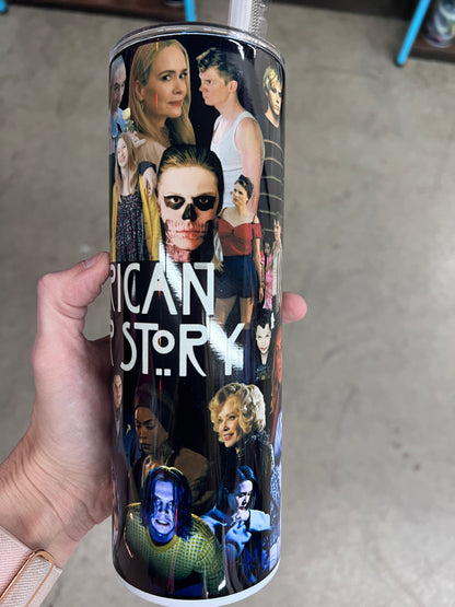 20oz Custom Tumbler | American Horror Story Character Collage | Horror TV Fandom Cup