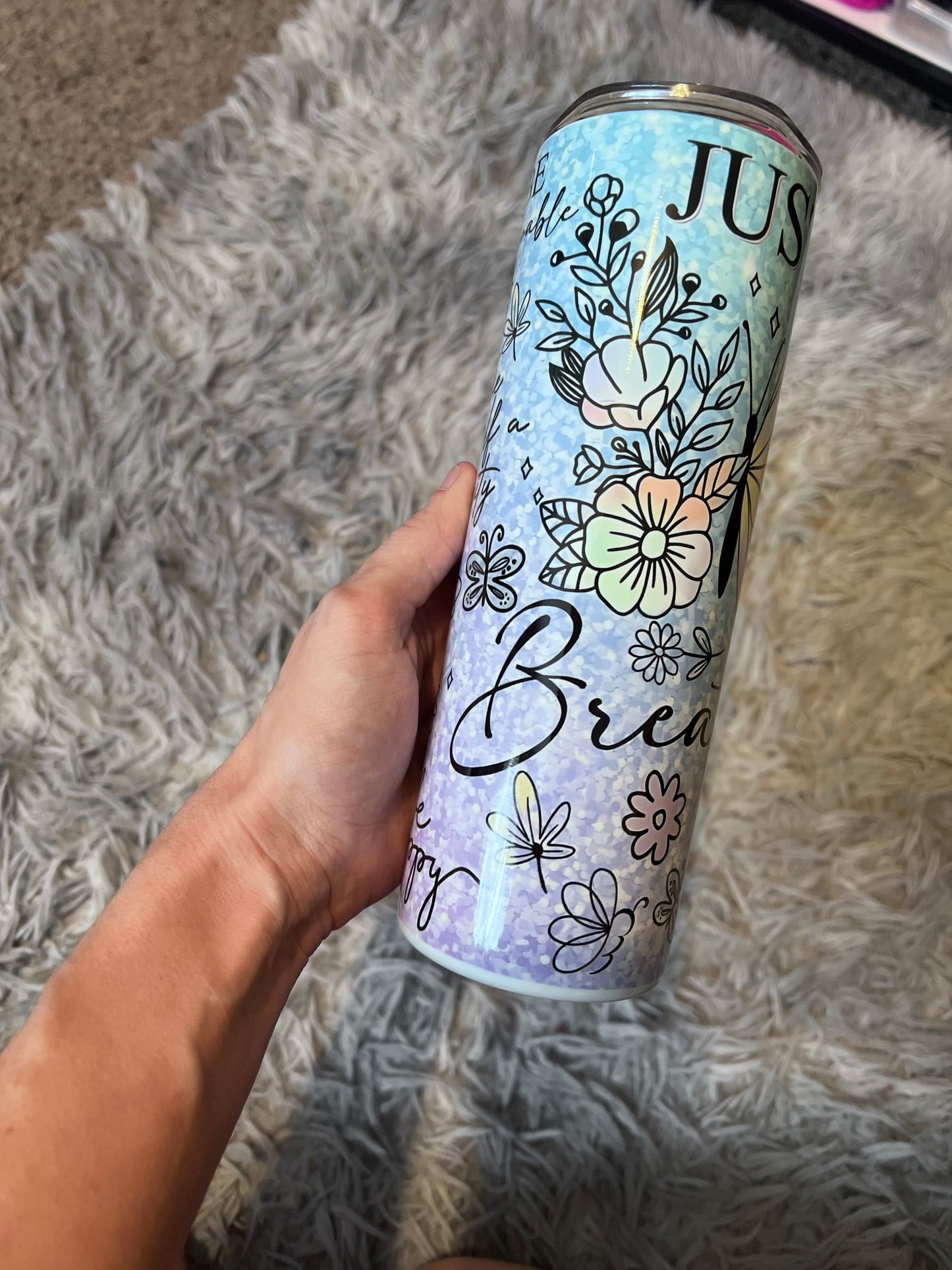 20oz “Just Breathe” Motivational themed stainless steel tumbler cup