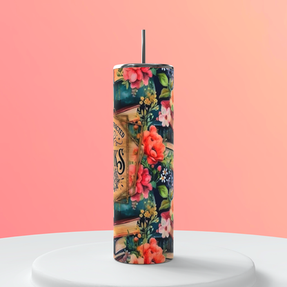 20oz Easily Distracted by Books Tumbler featuring book lover reader inspired artwork