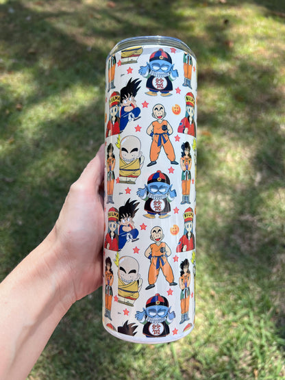 KimTheGrimm Dragon Ball Z Goku Bulma and Krillin 20oz stainless steel tumbler cup.
