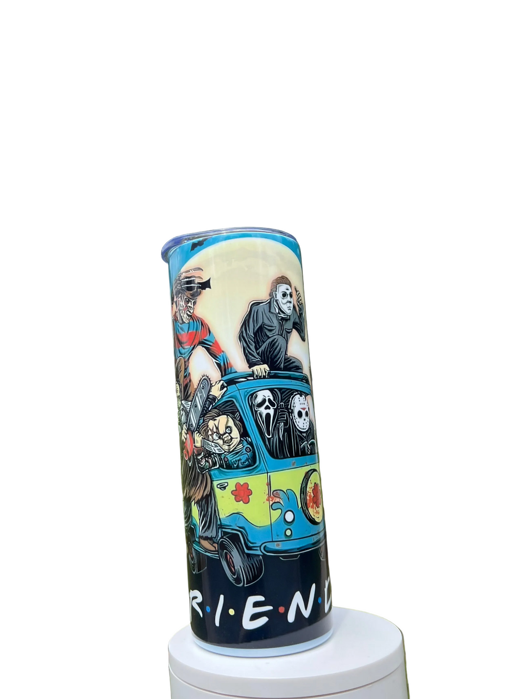 Horror Villains Mystery Machine Tumbler | Spooky Cartoon Horror Mashup Cup | Halloween Stainless Steel Tumbler