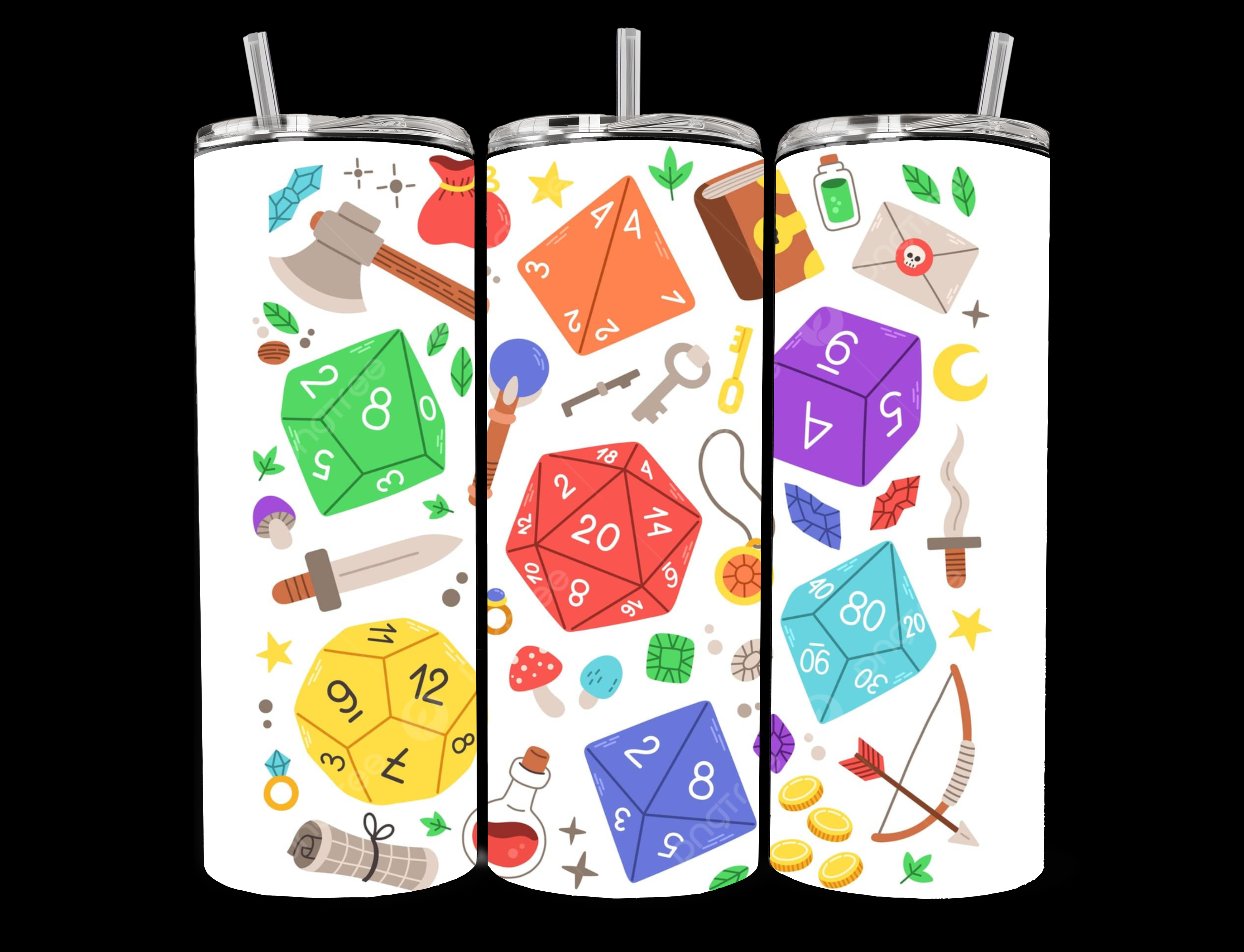 D&D Dice Tumbler - Colorful Die Designs with Icons - Fun and Functional Drinkware for D&D Enthusiasts