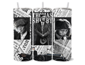 Thomas Shelby Newspaper Collage Tumbler | Peaky Blinders Black & White 20oz Skinny Tumbler