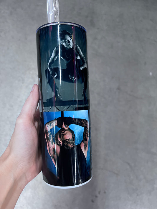 Bad Omens Noah Sebastian 20oz skinny tumbler with photo collage design