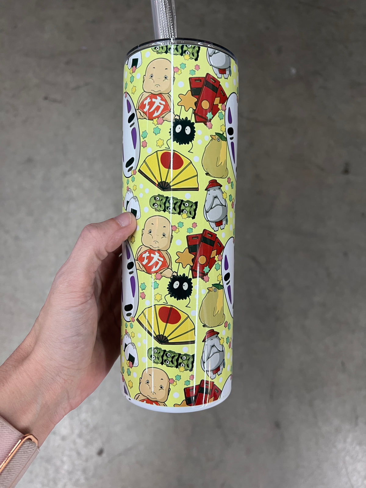 20oz Custom Tumbler | Studio Ghibli Spirited Away Seamless Pattern | No-Face Anime Kawaii Drinkware