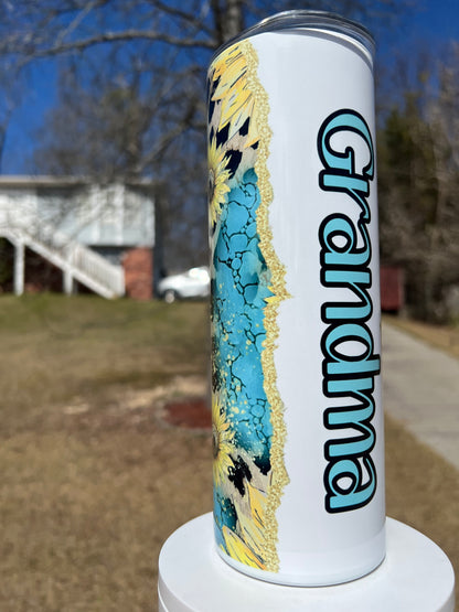 20oz Grandma Sunflower Tumbler featuring grandma sunflower inspired artwork