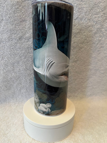20oz Shark Tumbler | Shark Fan featuring shark fan inspired artwork