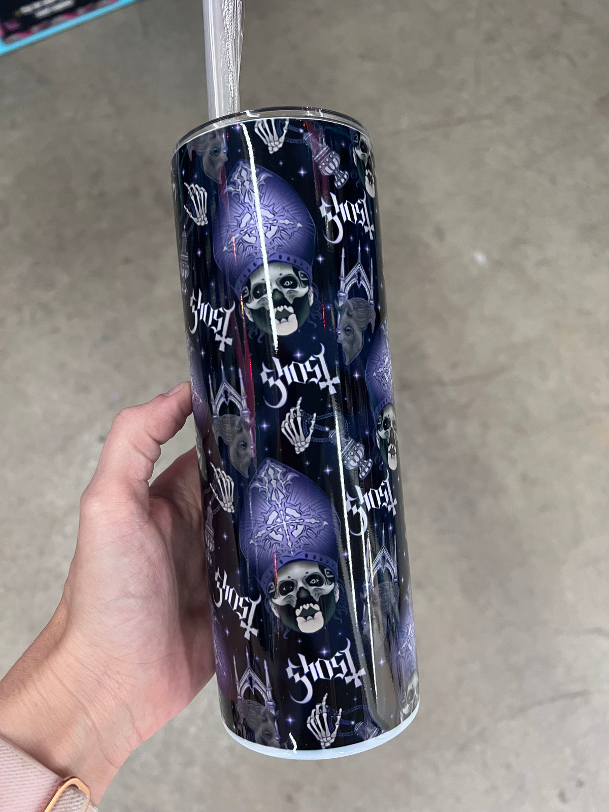 20oz Custom Tumbler | Ghost Band Papa Emeritus Seamless Pattern | Heavy Metal Gothic Fan Cup