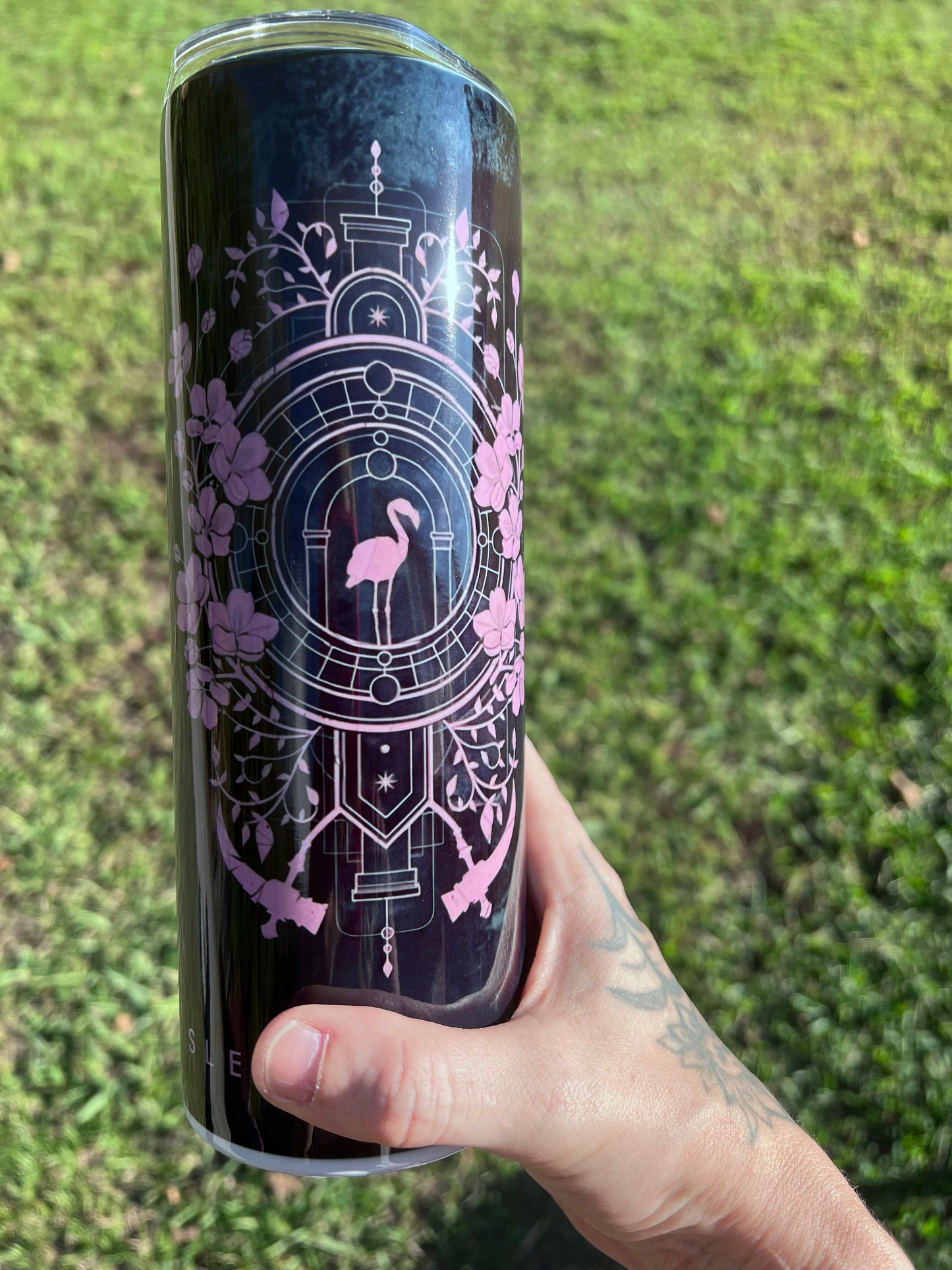 Pink And Black Flamingo/ EIA Token tumbler