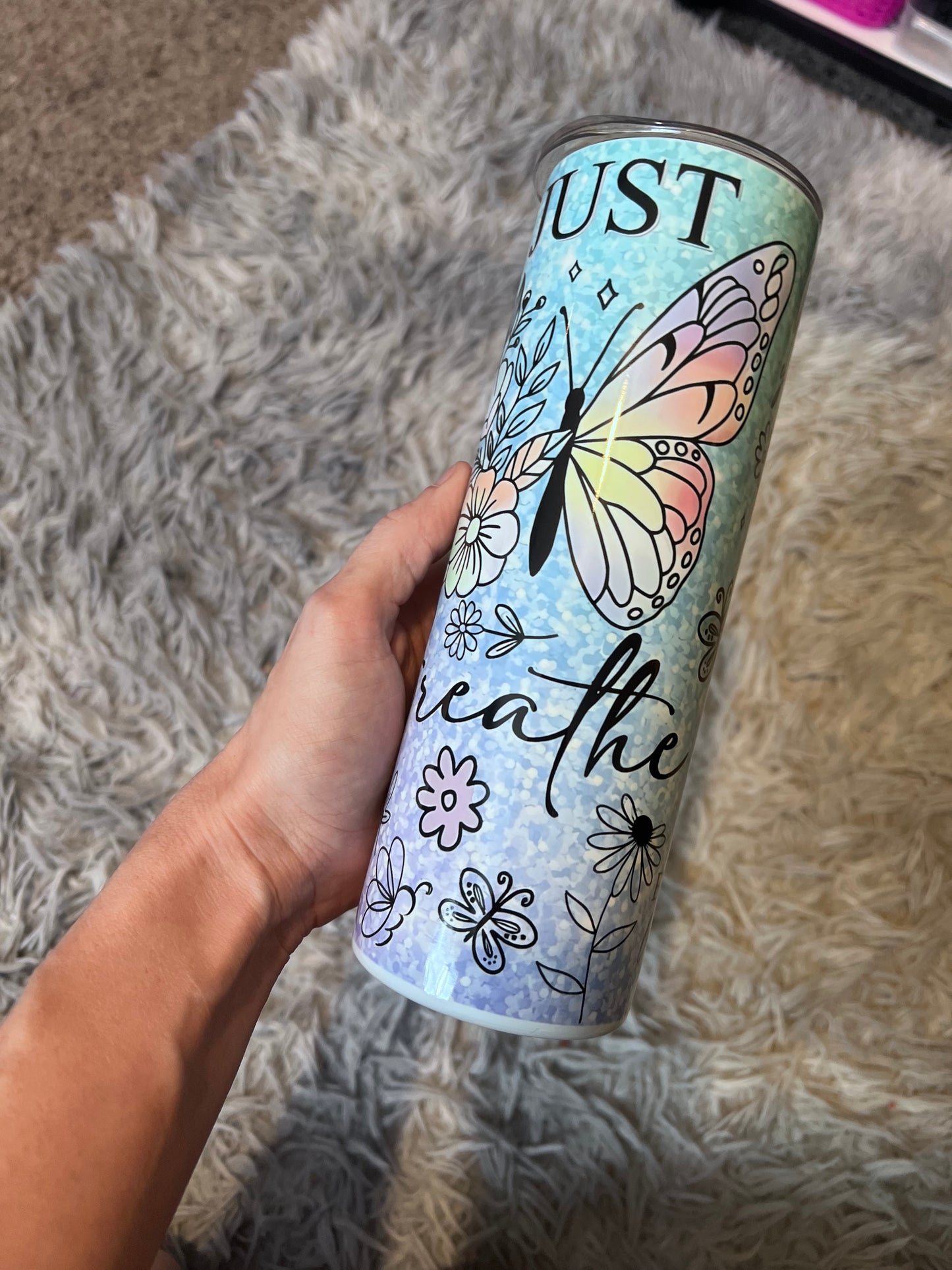 20oz “Just Breathe” Motivational themed stainless steel tumbler cup