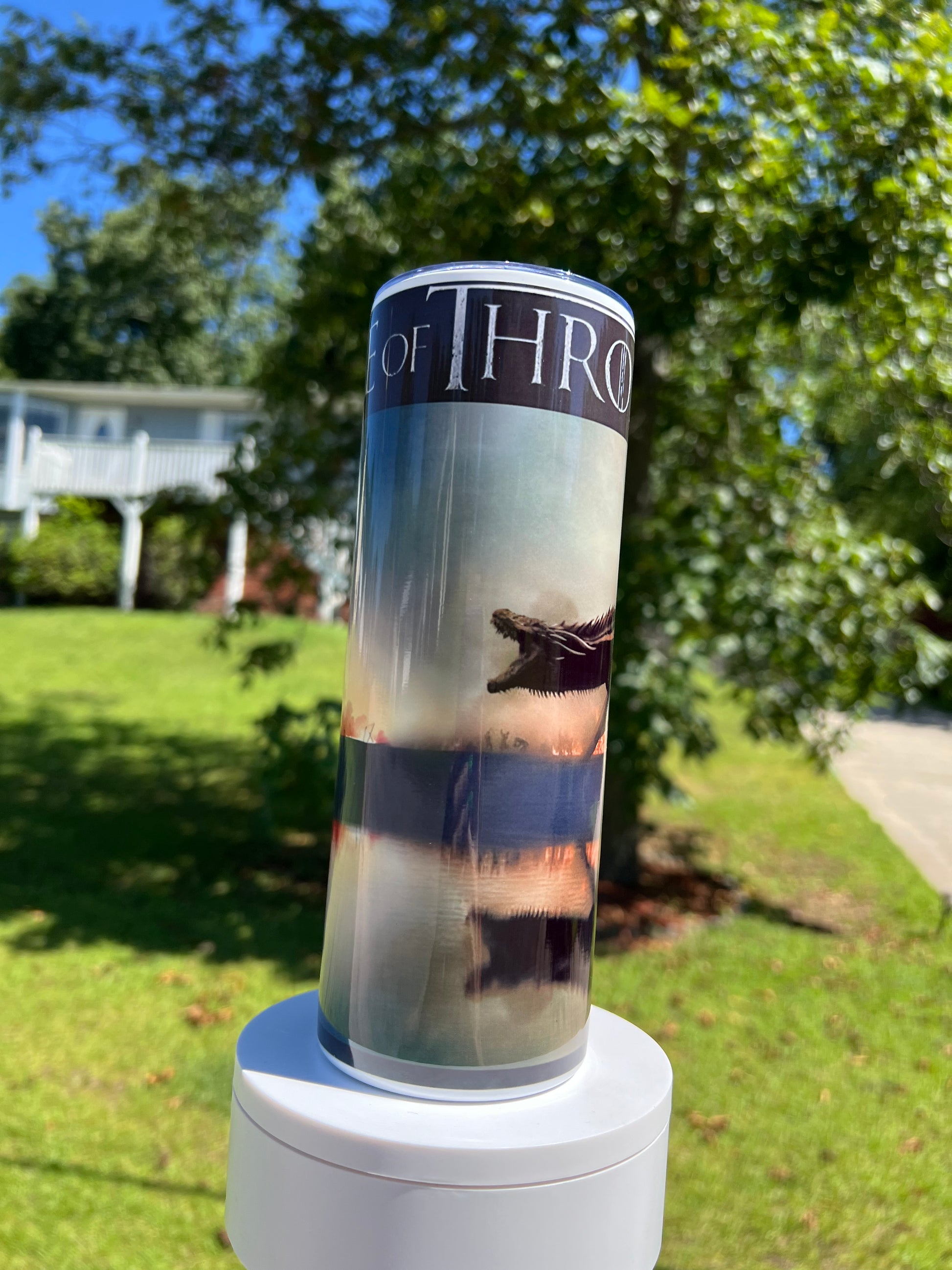 Game of Thrones Dragon Fire 20oz Skinny Tumbler featuring fandom-inspired artwork