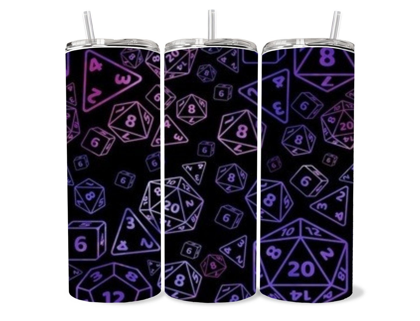D&D Dice Tumbler - Colorful Die Designs with Icons - Fun and Functional Drinkware for D&D Enthusiasts