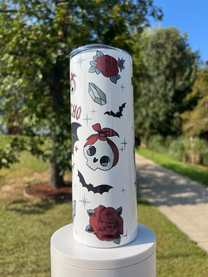 20oz Cute by Psycho Tumbler featuring the themed design
