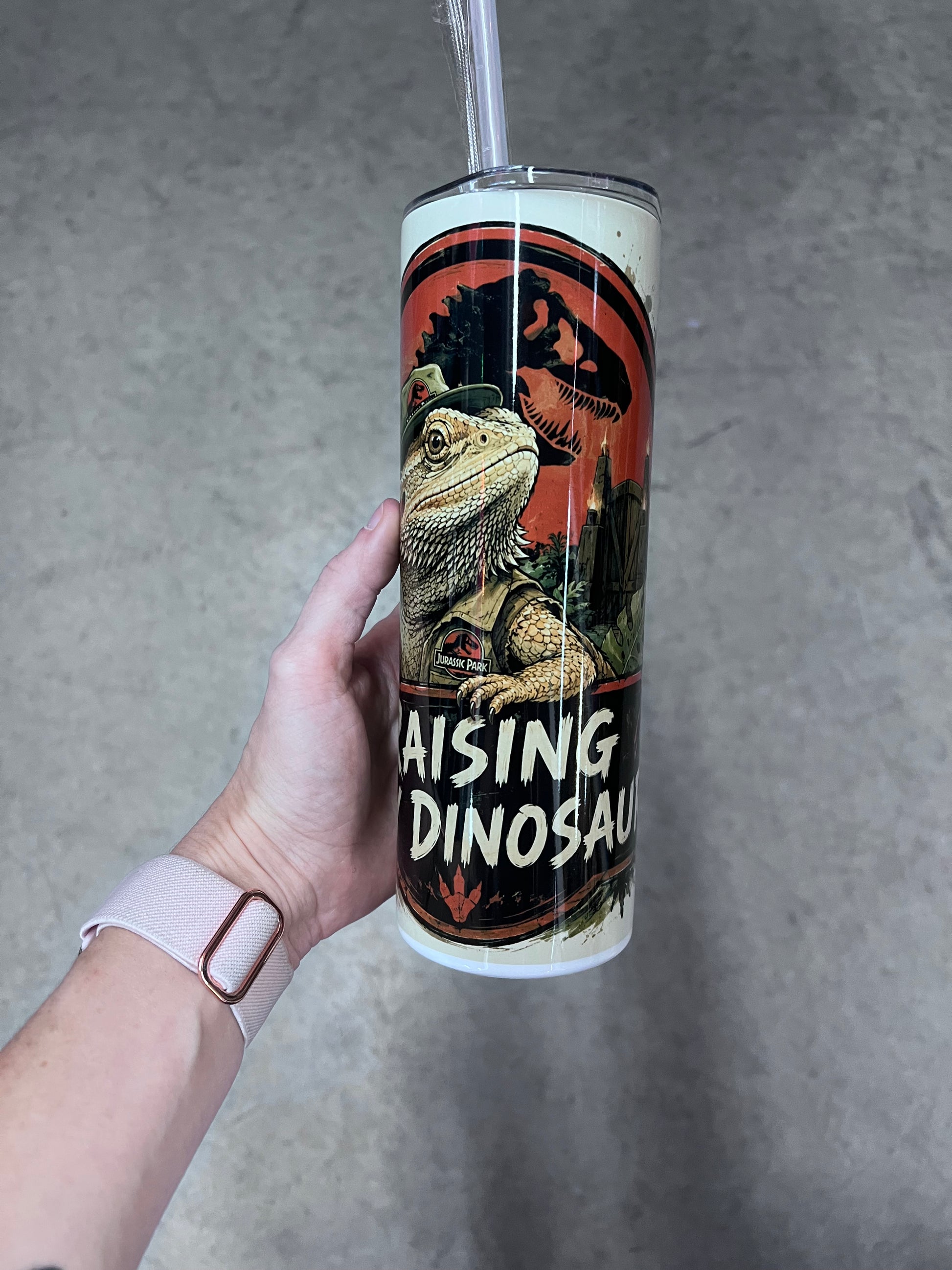 Beardies of Culture Raising Tiny Dinosaurs tumbler with adventurous bearded dragon artwork