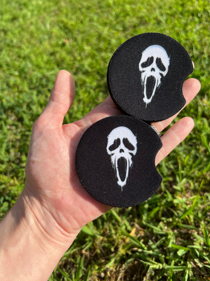 Ghostface Car Coaster & License Plate | Scream featuring ghostface scream car decor inspired artwork