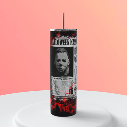 20oz Michael Myers Halloween Tumbler featuring the themed design