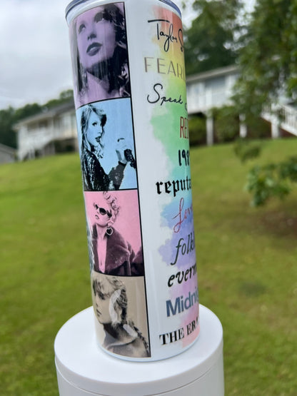 20oz Taylor Swift Eras Tumbler featuring taylor swift eras inspired artwork