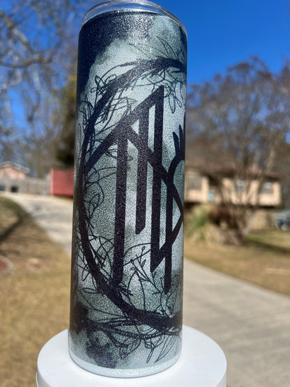 20oz Black Glitter Sleep Token Tumbler featuring sleep token gothic metal inspired artwork