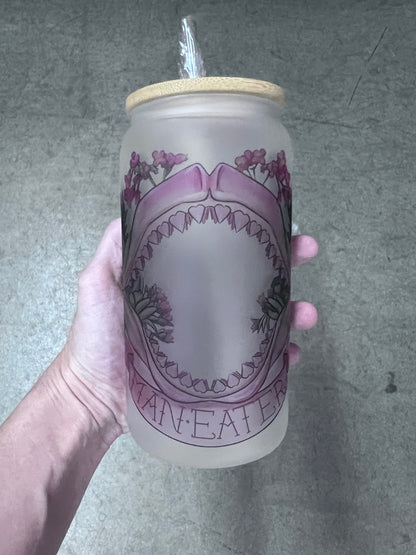 16oz Frosted Glass Maneater Tumbler | Gothic Floral Cup