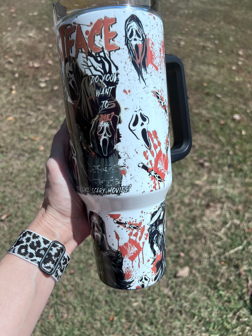 40oz Ghostface tumbler with handle - portable Ghostface Villian Tumbler Cup