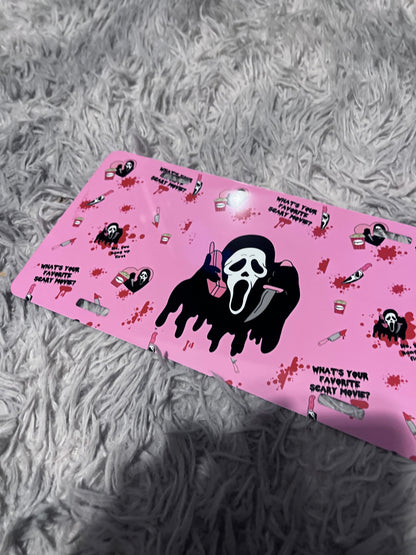 Ghostface Pink License Plate | Horror Car Decor featuring ghostface and scream horror inspired artwork