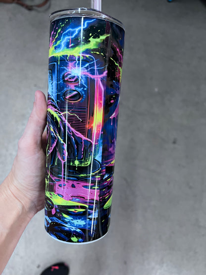 Neon Horror Ghostface TV Tumbler | Trippy Electric Splatter Tumbler