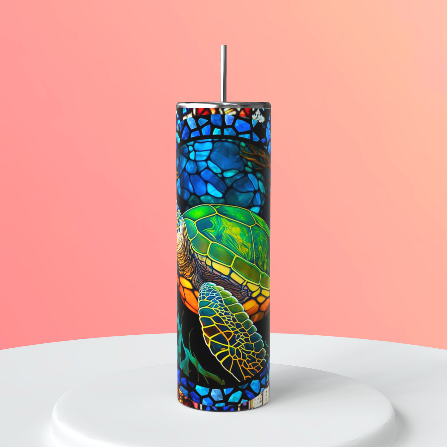 Stained glass turtle themed tumbler