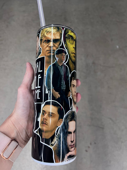 Evan Peters American Horror Story characters collage travel cup with straw.⁠