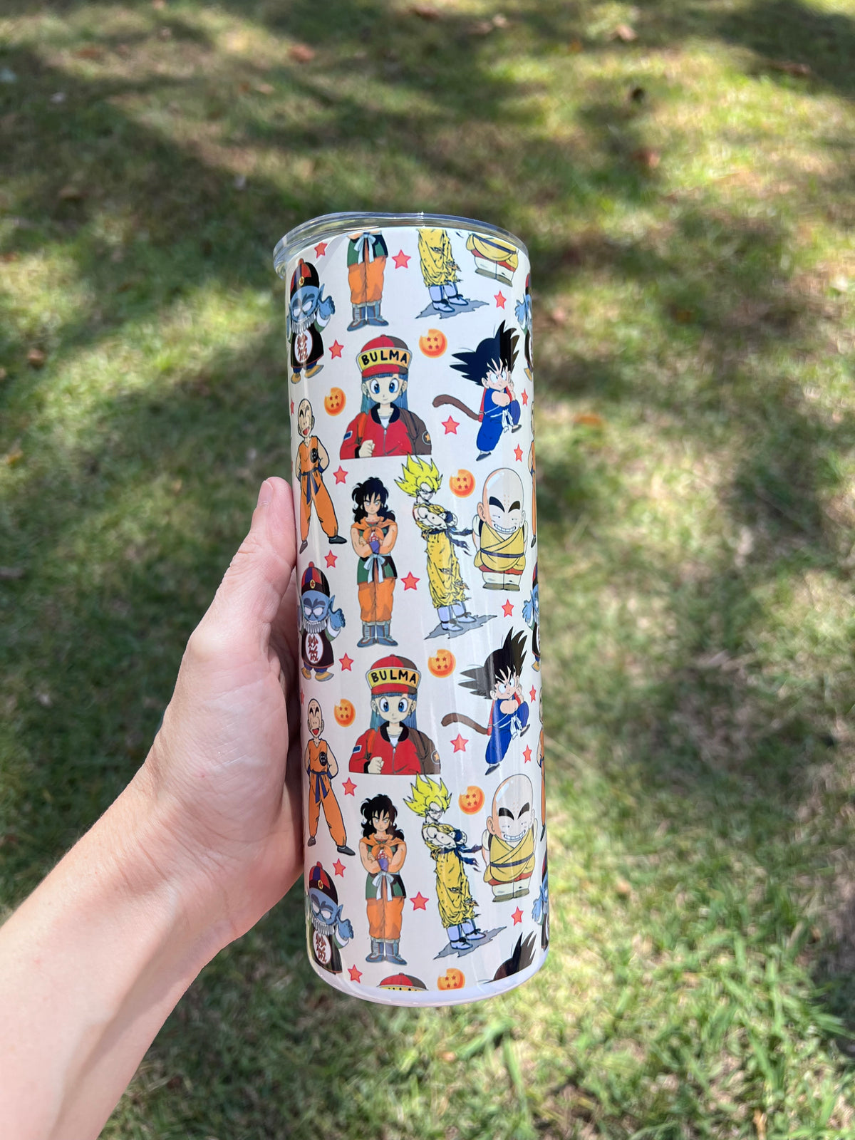 KimTheGrimm Dragon Ball Z Goku Bulma and Krillin 20oz stainless steel tumbler cup.
