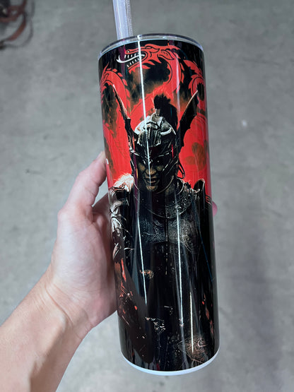 Daemon Targaryen 20oz tumbler with red dragons and dark House of the Dragon design
