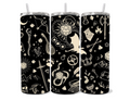 D&D Tumbler - Black Design with Magic Symbols and Icons - Drinking Container Featuring Unique Patterns