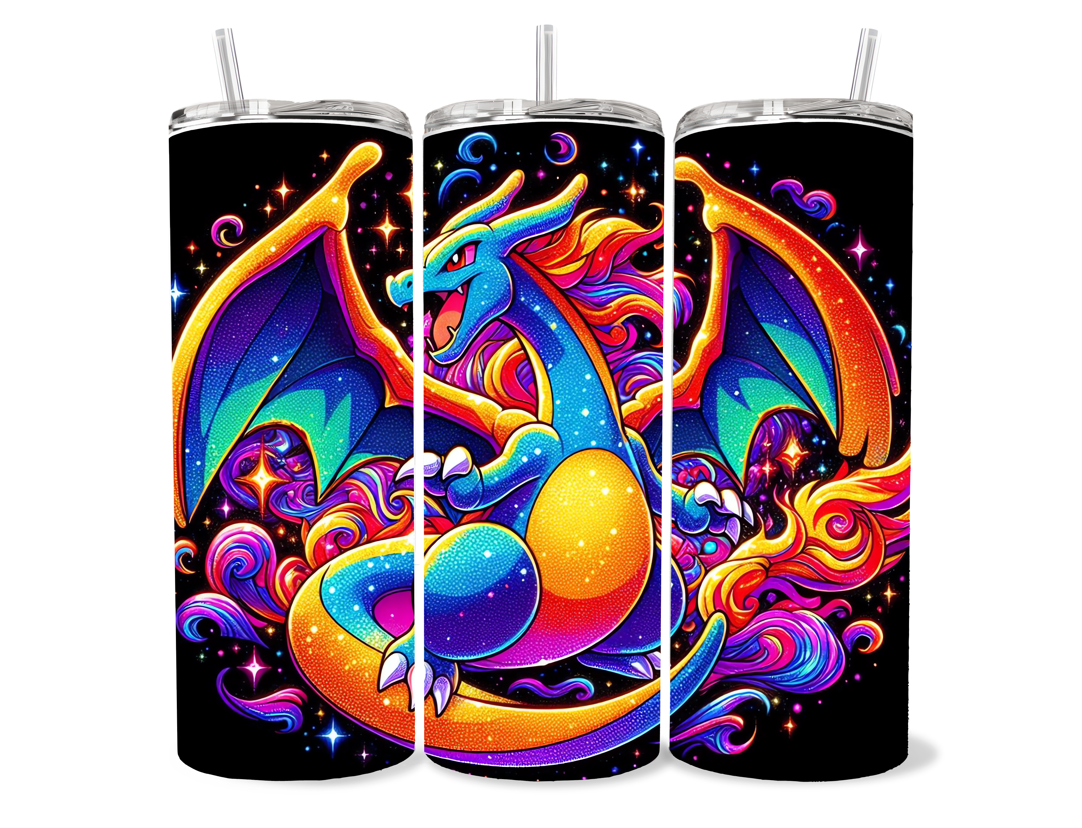 20oz Bright colored charizard style Dragon tumbler